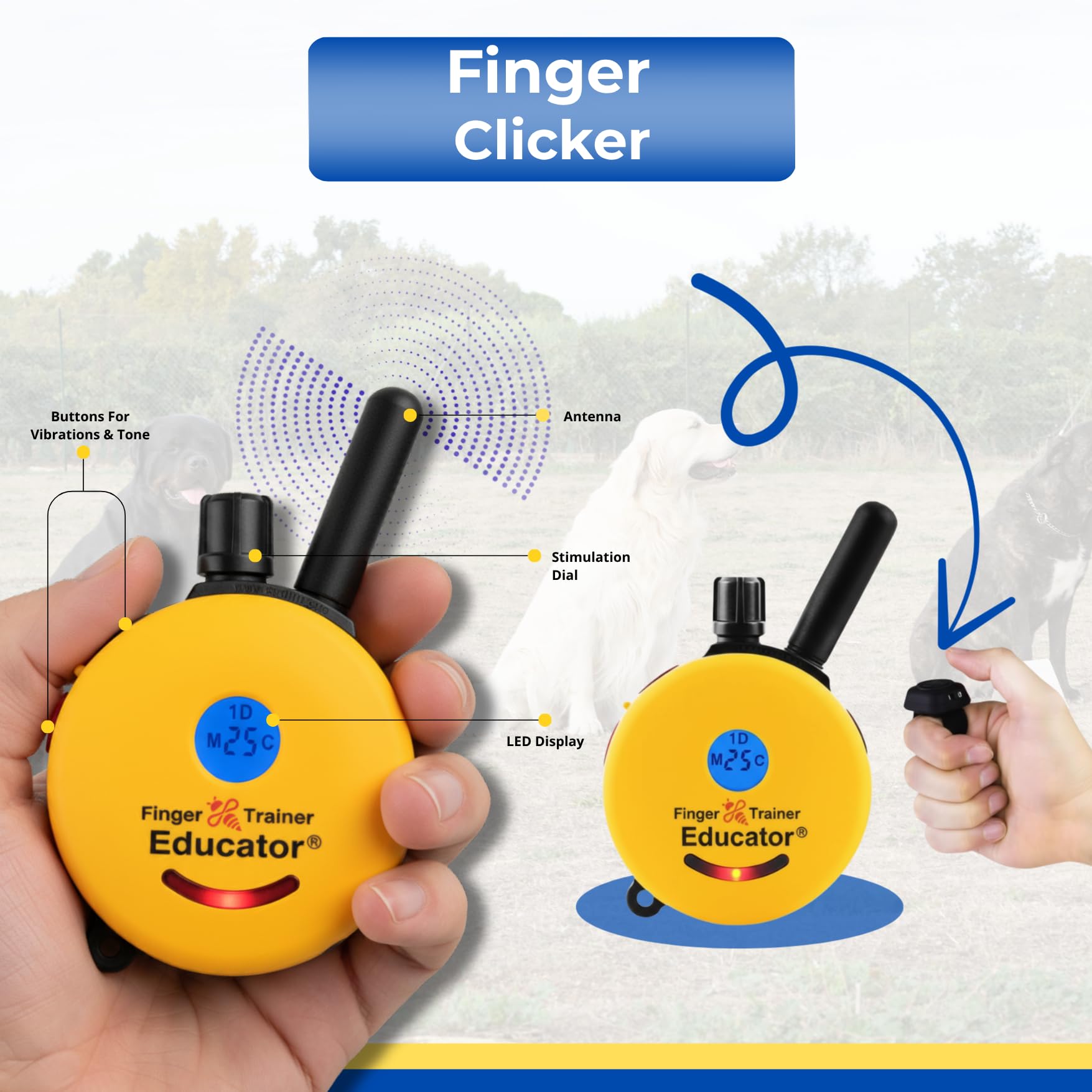 E-Collar - Ft-330 - Waterproof Remote Finger Trainer Micro Educator 1/2 Mile Range - Static, Vibration And Sound Stimulation Col