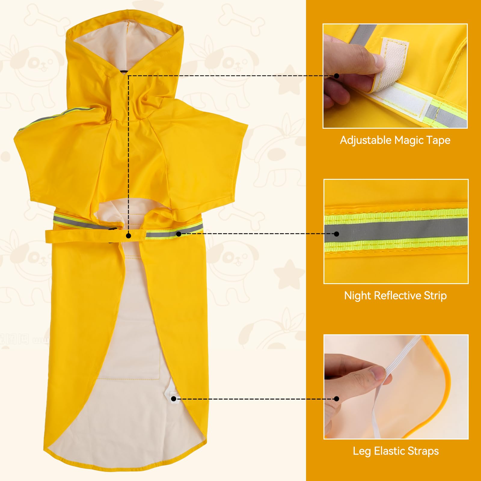 Exploreu Dog Raincoat, Adjustable Water Proof Pet Clothes With Clear Hooded, Waterproof Lightweight Pet Rain Jacket Phocho Hoodi