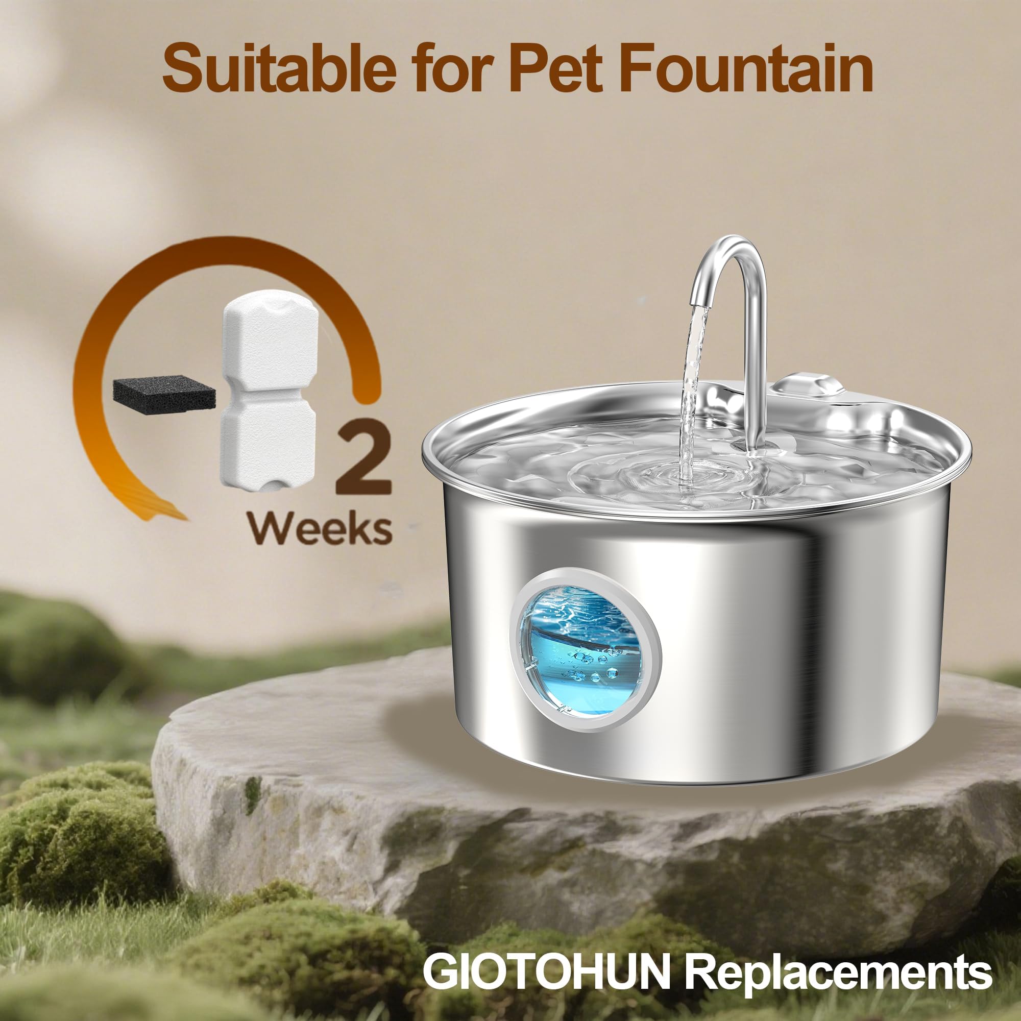GIOTOHUN Cat Fountain Filters - 16 Pack (8 Carbon & 8 Foam) for S11 Stainless Steel Fountain