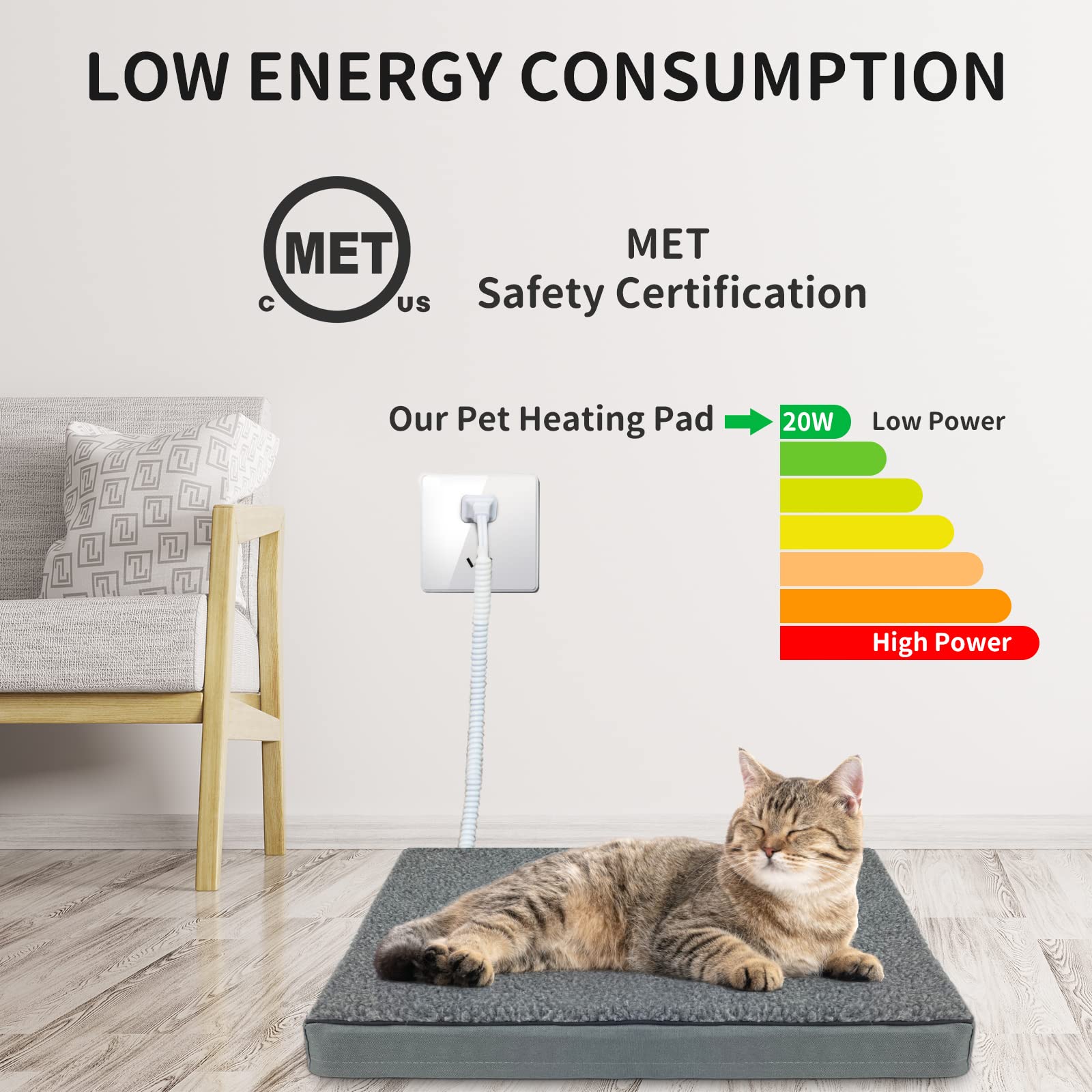Aupetek Heated Pet Beds For Indoor/Outdoor Cat & Dog Orthopedic Foam Warming Cat Beds Auto Temperature Control, Washable Cover W