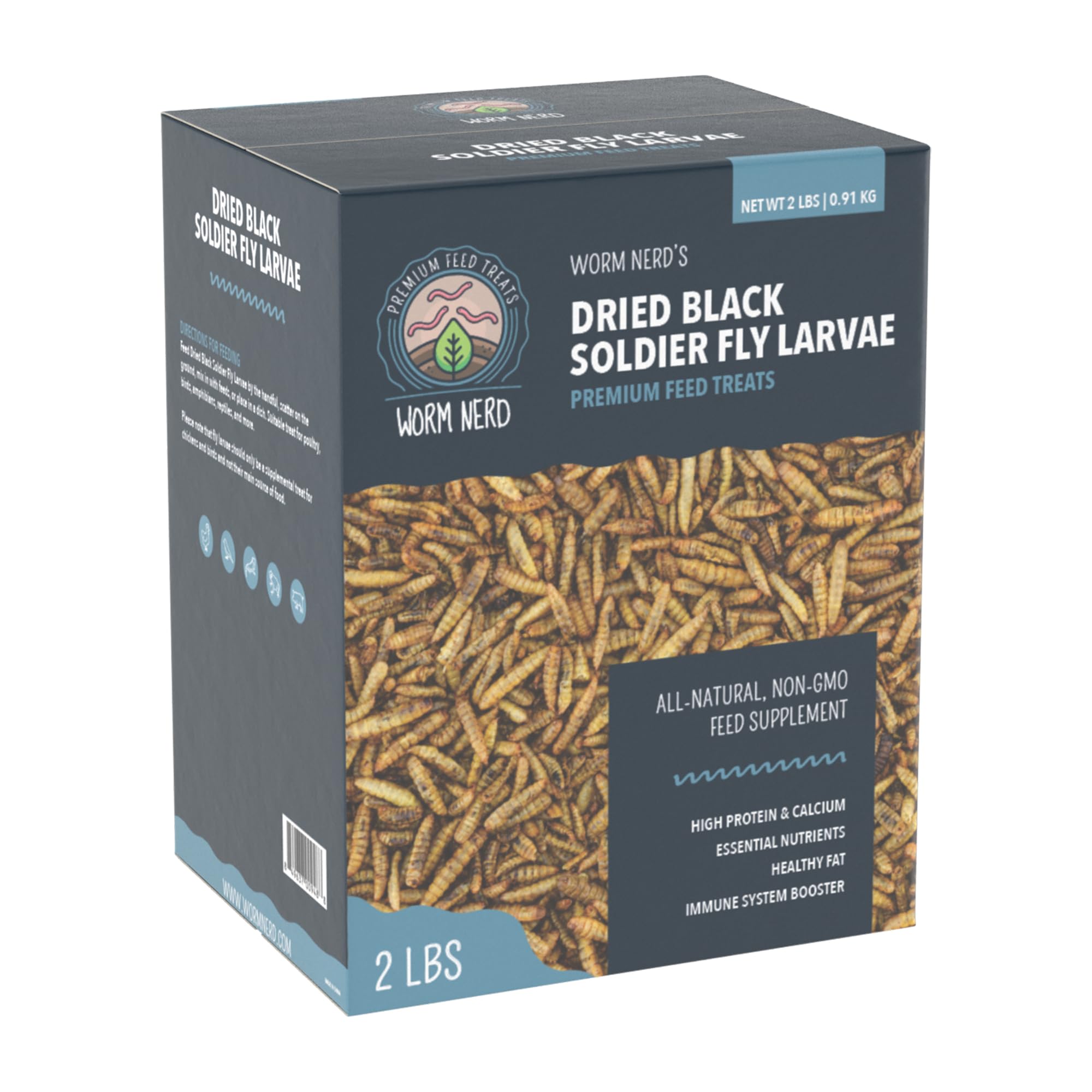 Worm Nerd WN62 2LB Dried Black Soldier Fly Larvae Non-GMO High Protein and Calcium Treat for Chickens, Birds, Reptiles, Amphibia