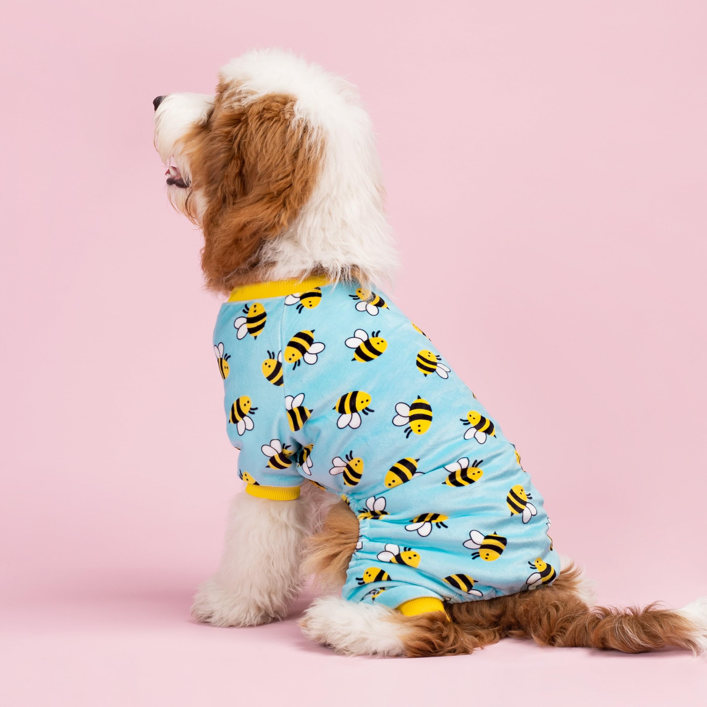 Fitwarm Funny Bee Fleece Dog Pajamas, Warm Winter Dog Clothes For Small Dogs Boy Girl, Cozy Pet Onesie With Feet, Light Blue, La