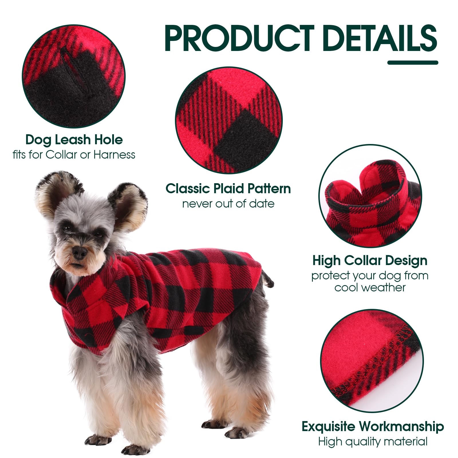 Kuoser 4 Pack Soft Fleece Dog & Cat Vest, Warm Classic Plaid Pullover Coat For Small Pets - Xxs With Leash Hole