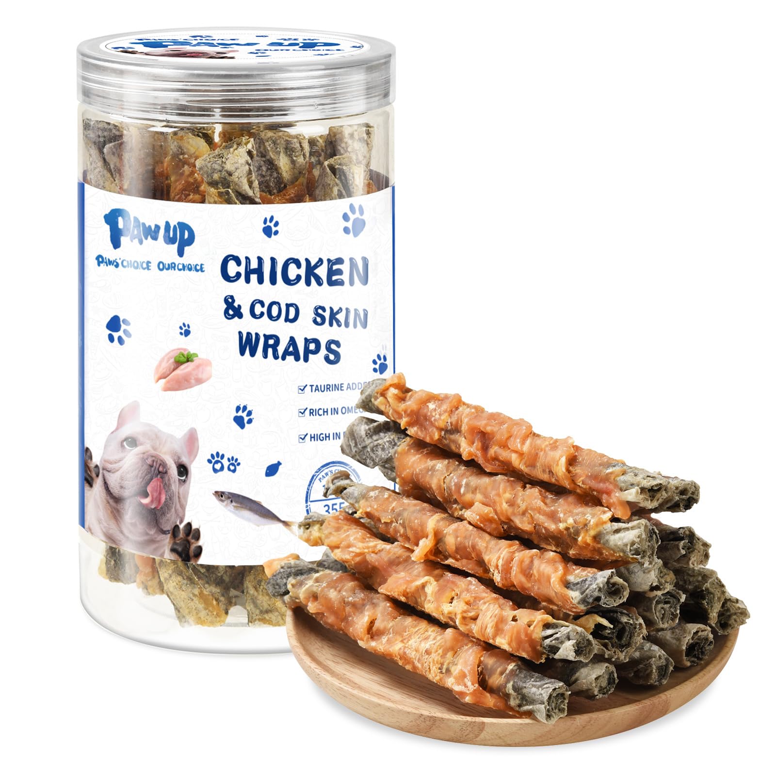 PAWUP Dog Treat Chicken Wrapped Cod Skins, Training Treat for Small Dog, Healthy Chews w/Taurine, High Protein and Omega3, 12.5 