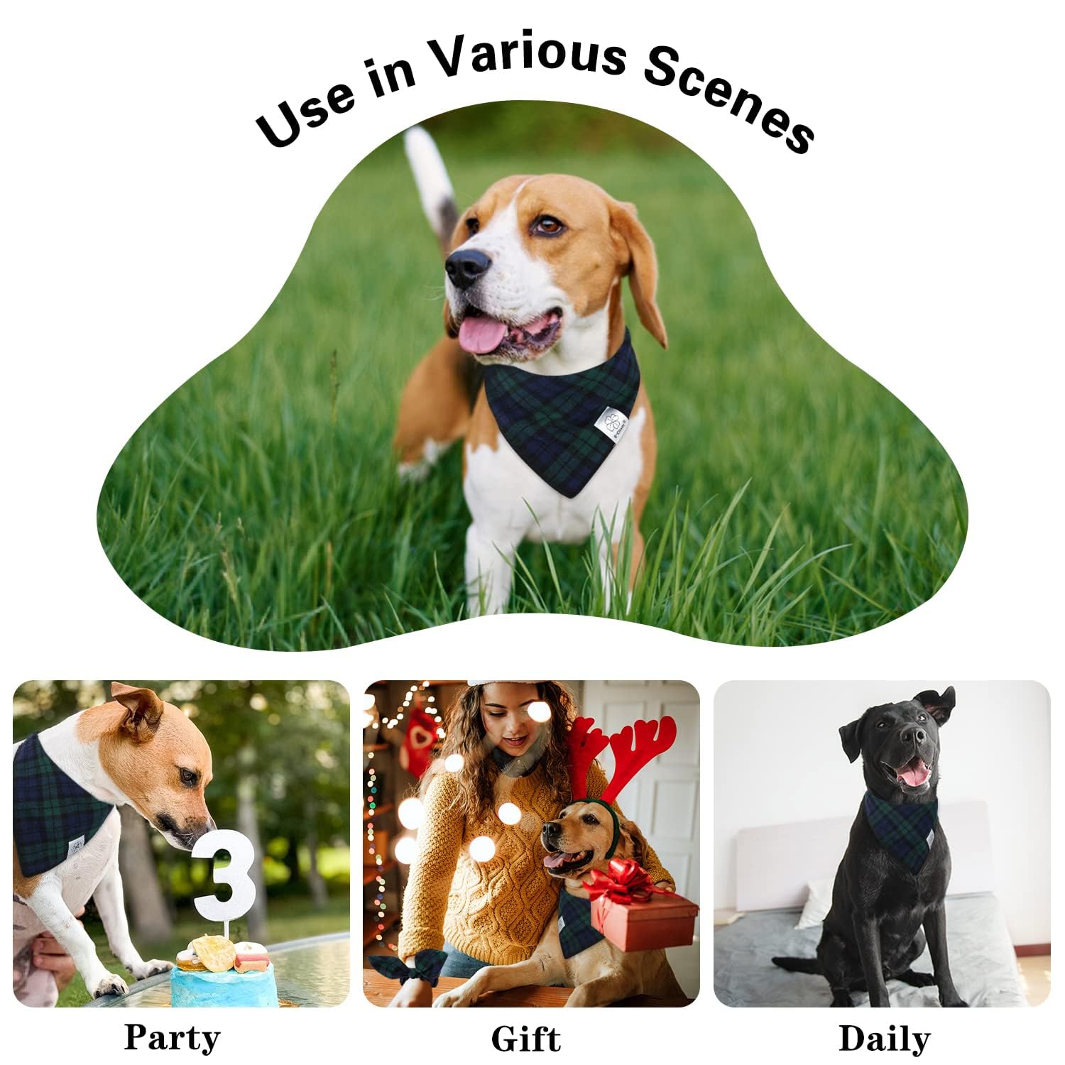 E-Clover Spring Dog Bandanas Boy & Matching Scrunchie Set Plaid Dog Scarf Kerchief For Medium Large Dog Pet Bandana Owner Gifts
