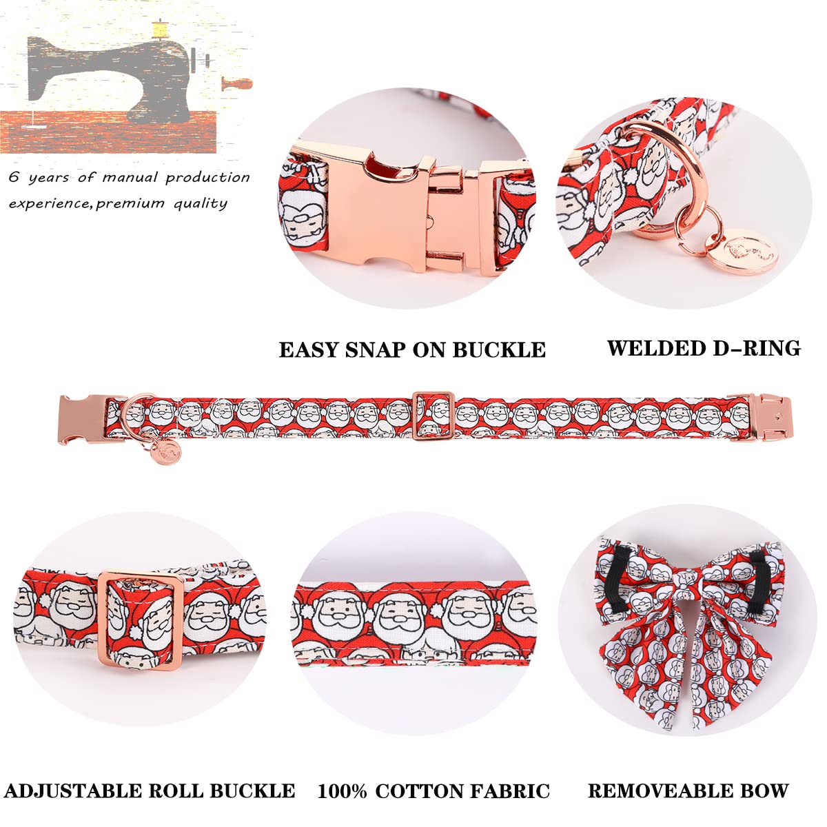 Dogwong Christmas Dog Collar Red Santa Claus Dog Collar With Bowtie For Small Medium Large Dog, Christmas Dog Gift