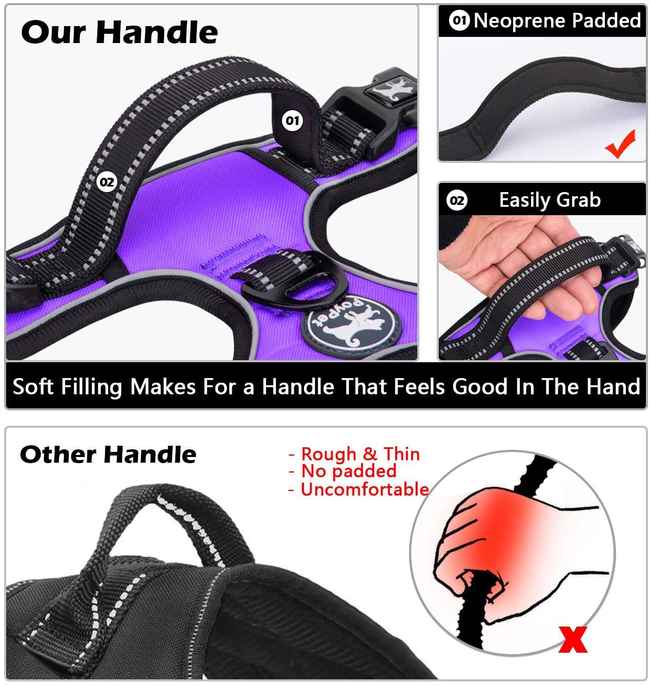 Poypet Dog Harness And Leash Combo, Escape Proof No Pull Vest Harness, With 5 Feet Leash, Reflective Adjustable Soft Padded Pet Harness With Handle For Small To Large Dogs(Purple,S)