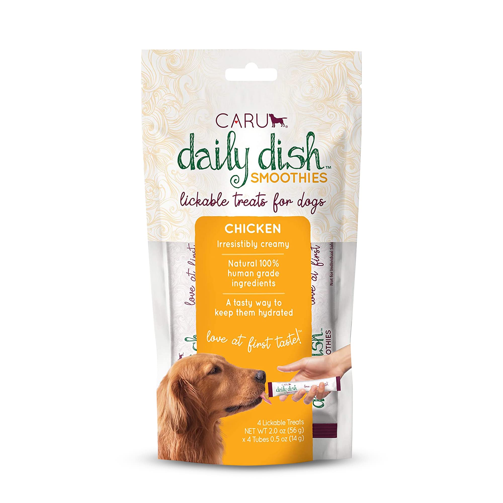 CARU - Daily Dish Smoothies - Lickable Chicken Dog Treat - 4 Pack - .5oz Tubes