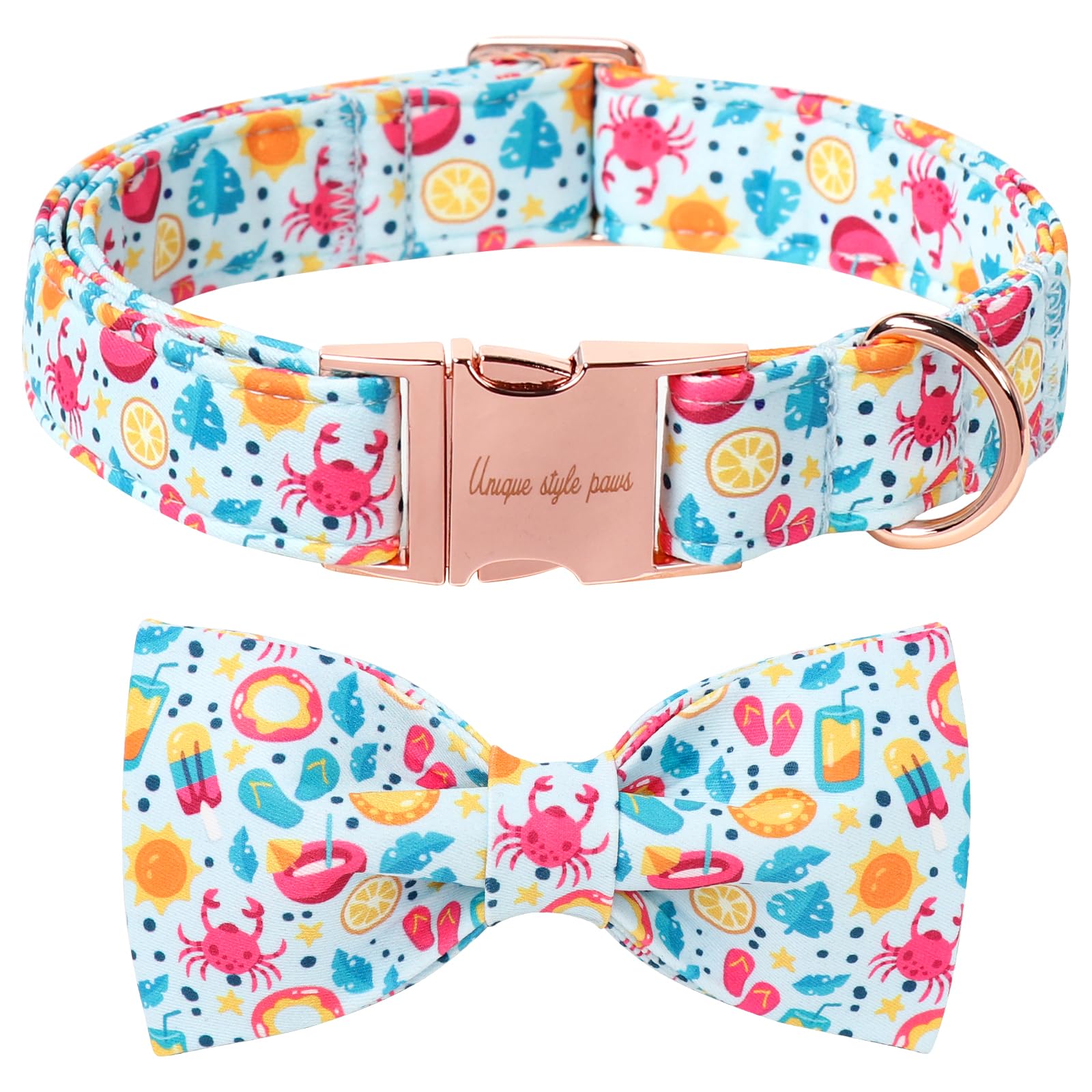 Unique Style Paws Cartoon Dog Collar With Bow Spring Summer Collar With Flower Lemon Crab For Small Medium Large Boys Girls Dogs