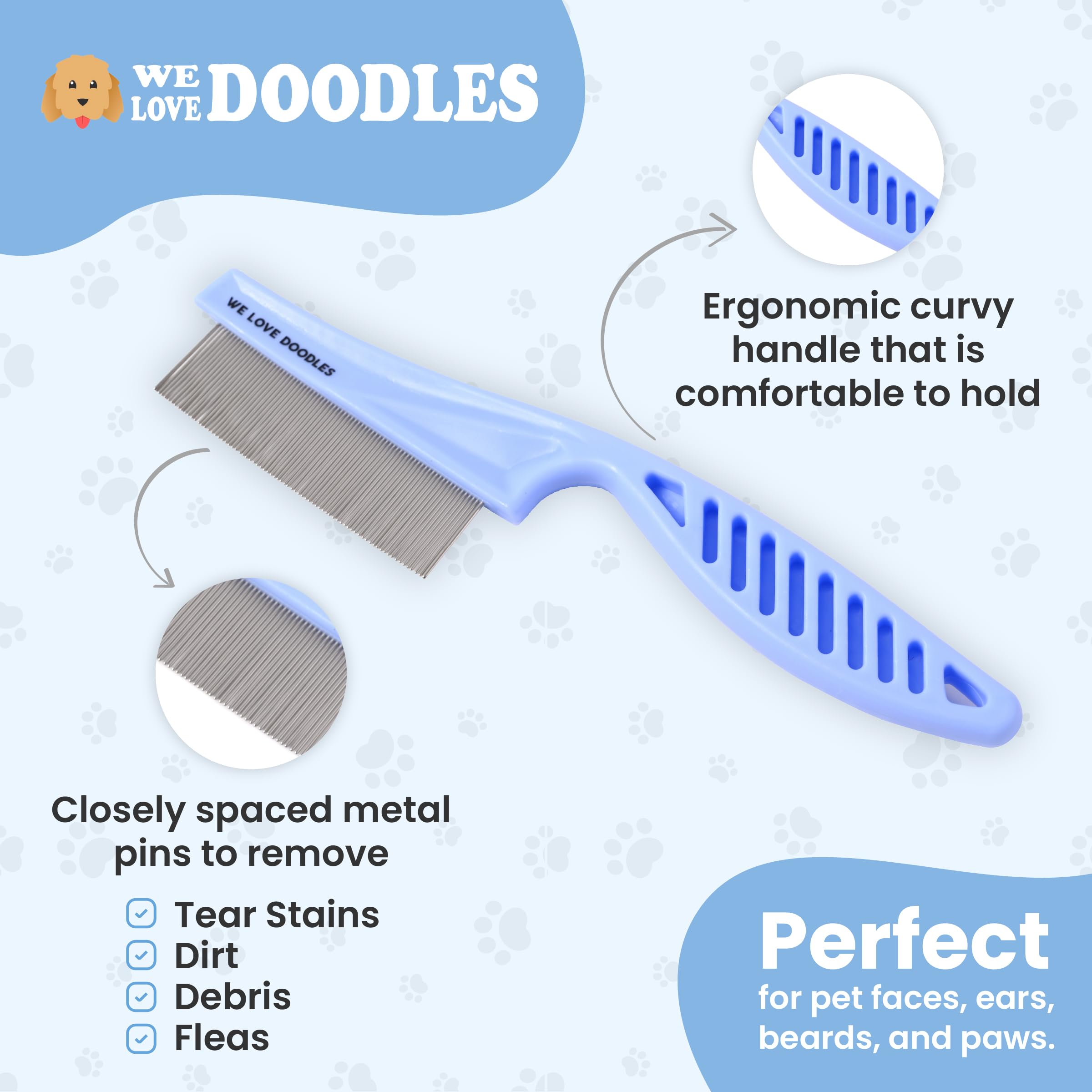 Dog Face Comb, Flea Comb For Dogs, Fine Tooth Tear Stain Remover Metal Comb, Removes Crust, Mucus, And Stains, Face Brush For Po