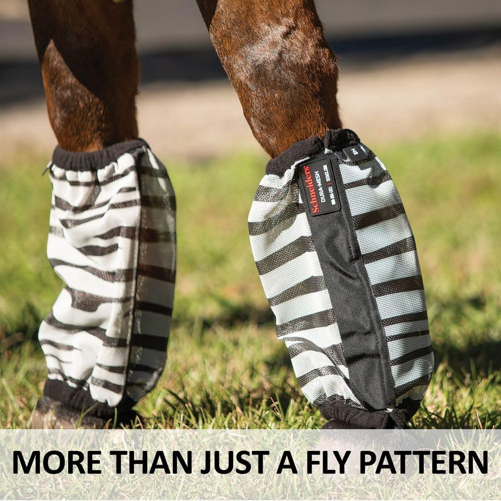 Schneiders Dura-Mesh II Non-Fitted Zebra Horse Fly Boots | Set of 4 | Fly Confusion Design | 70% UV Protection | Durable & Comfo