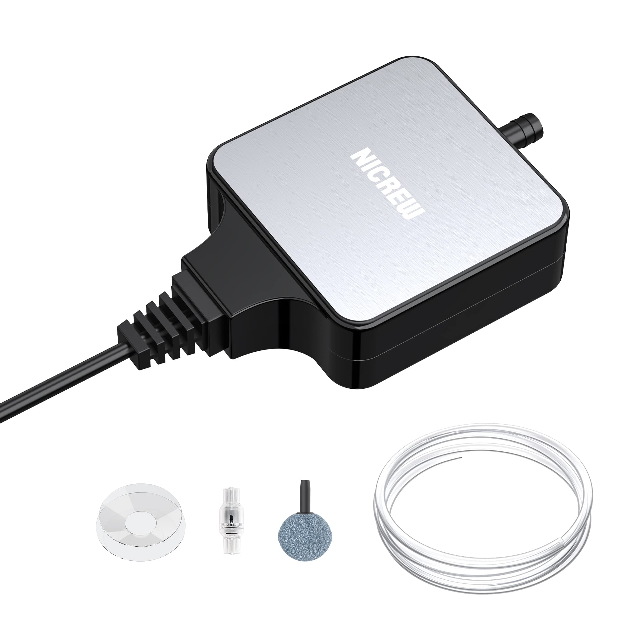 Nicrew Nano Silent Aquarium Air Pump, Corded Electric, Aquarium Aerator With Accessories For Up To 10 Gallon Fish Tank, Super Quiet, 0.3 L/Min, 1.5 Watts