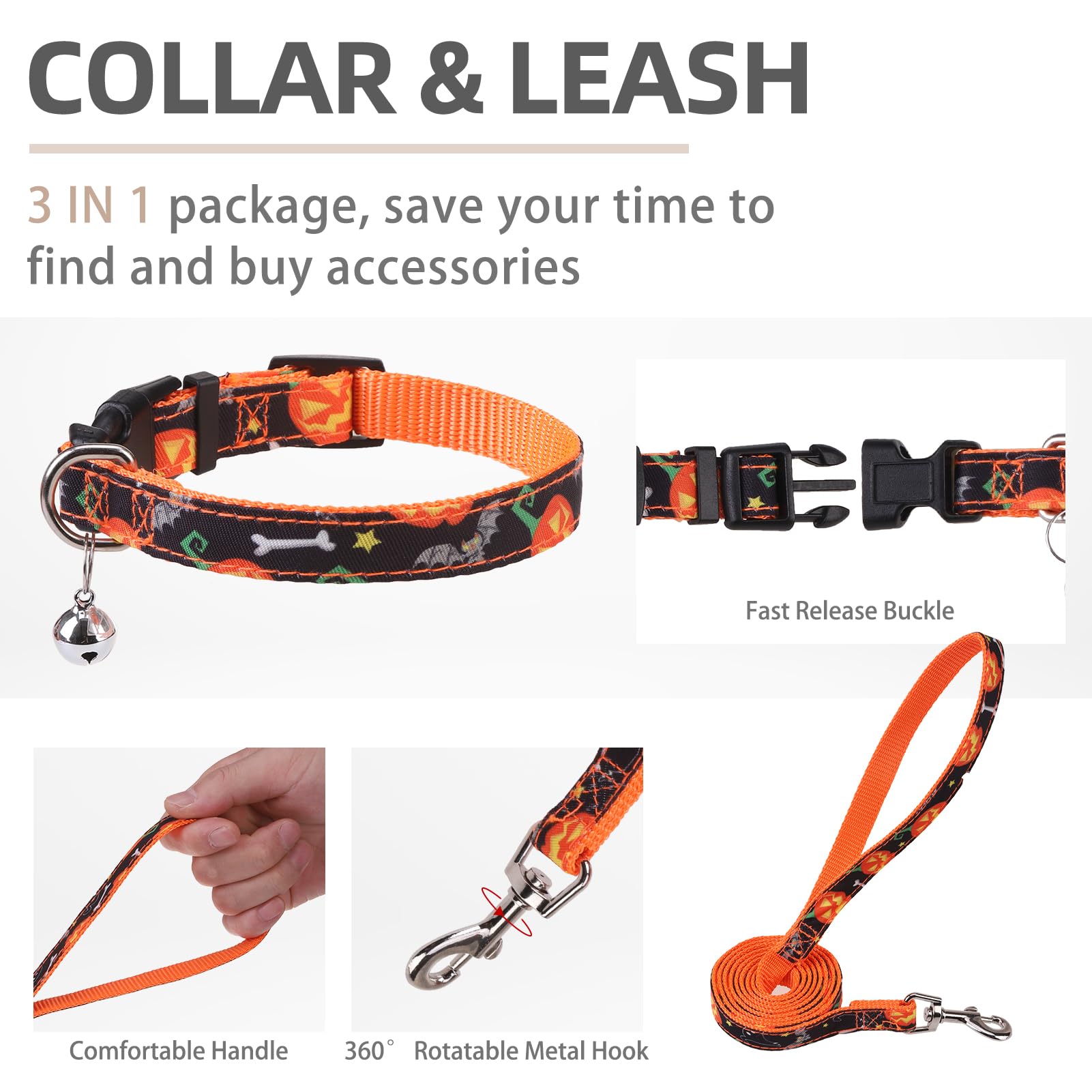 Pupteck Adjustable Dog Harness Collar And Leash Set Step In No Pull Pet Harness For Small Medium Dogs Puppy And Cats Outdoor Walking Running, Soft Mesh Padded Reflective Vest Harnesses, Halloween, M