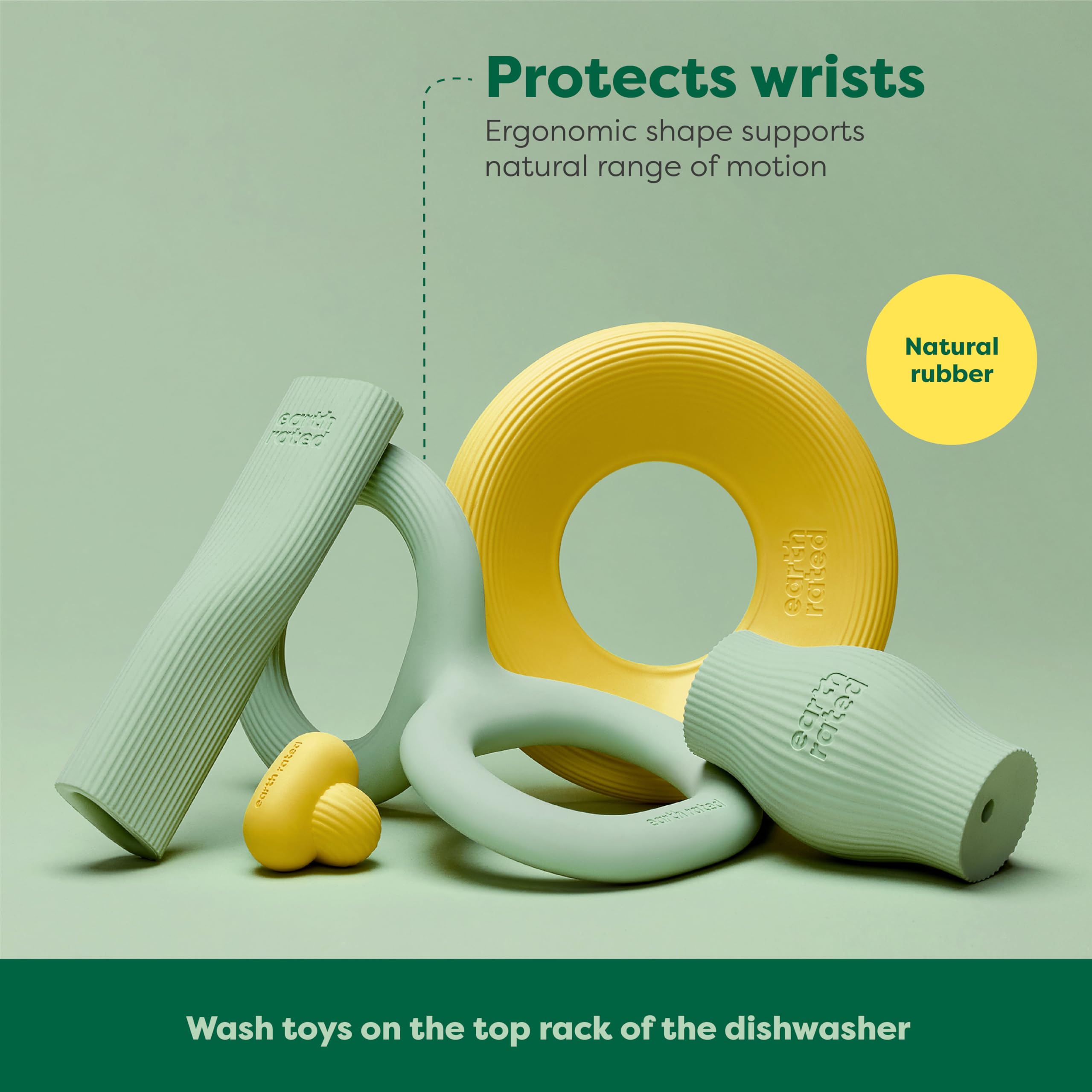 Earth Rated Tug of War Toy for Dogs and Puppies, Interactive Dog Pull Toys, Ergonomic Grip, Natural Rubber, Small, Green