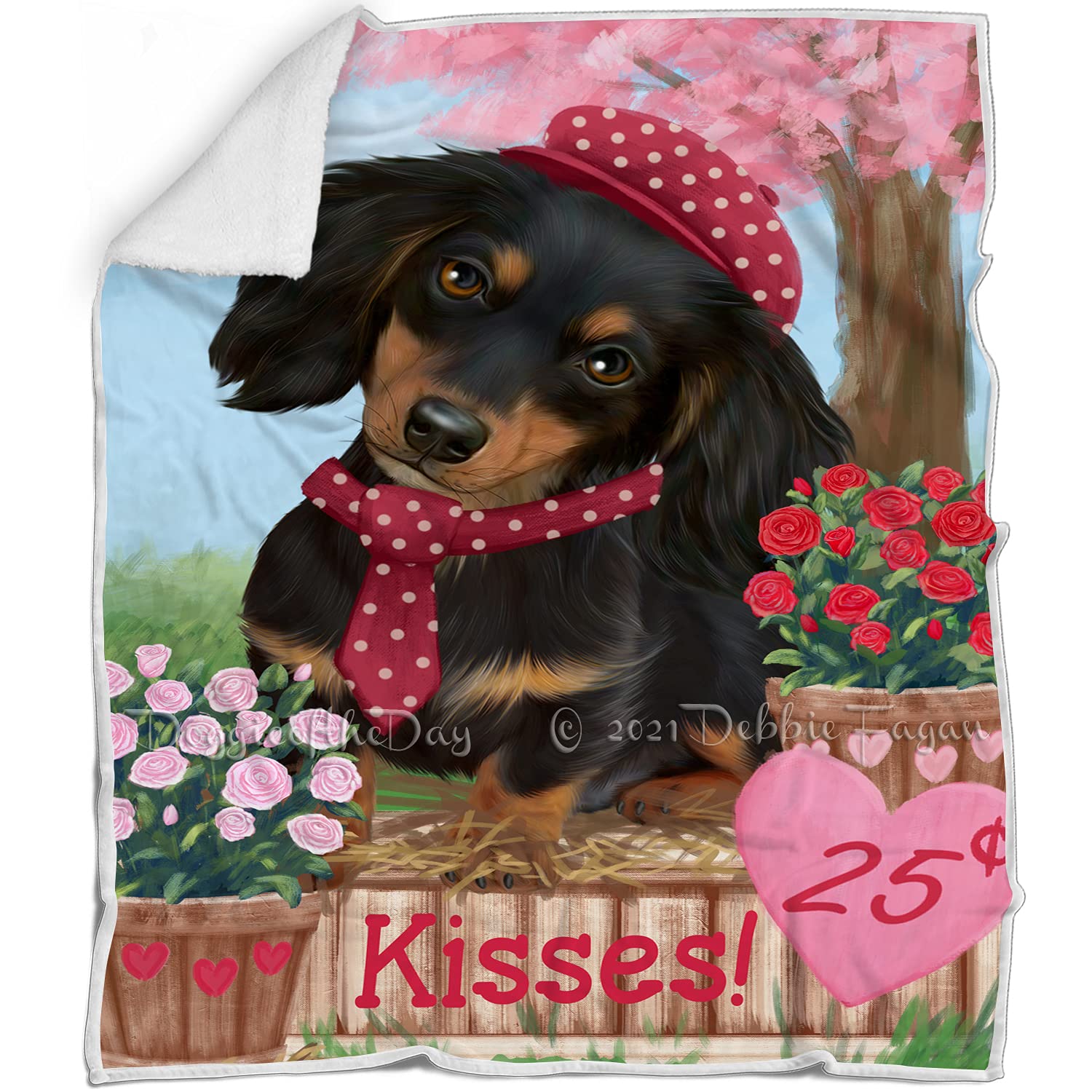 Rosie 25 Cent Kisses Dachshund Dog Blanket  Lightweight Soft Cozy and Durable Bed Blanket  Animal Theme Fuzzy Blanket for Sofa