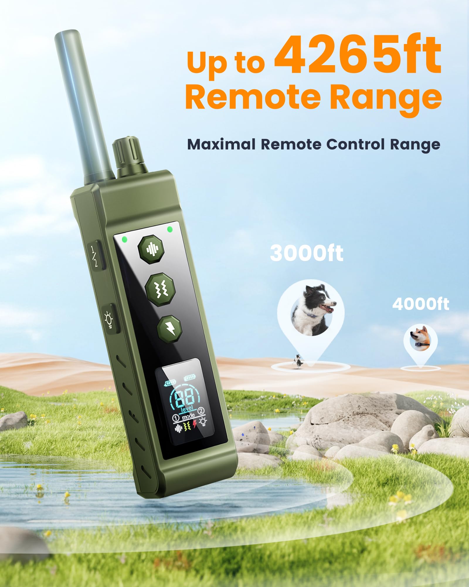 Dog Shock Collar 4265Ft Dog Training Collar With Remote For Large Medium Small Dogs, Ip67 Waterproof With 4 Safe Training Modes,