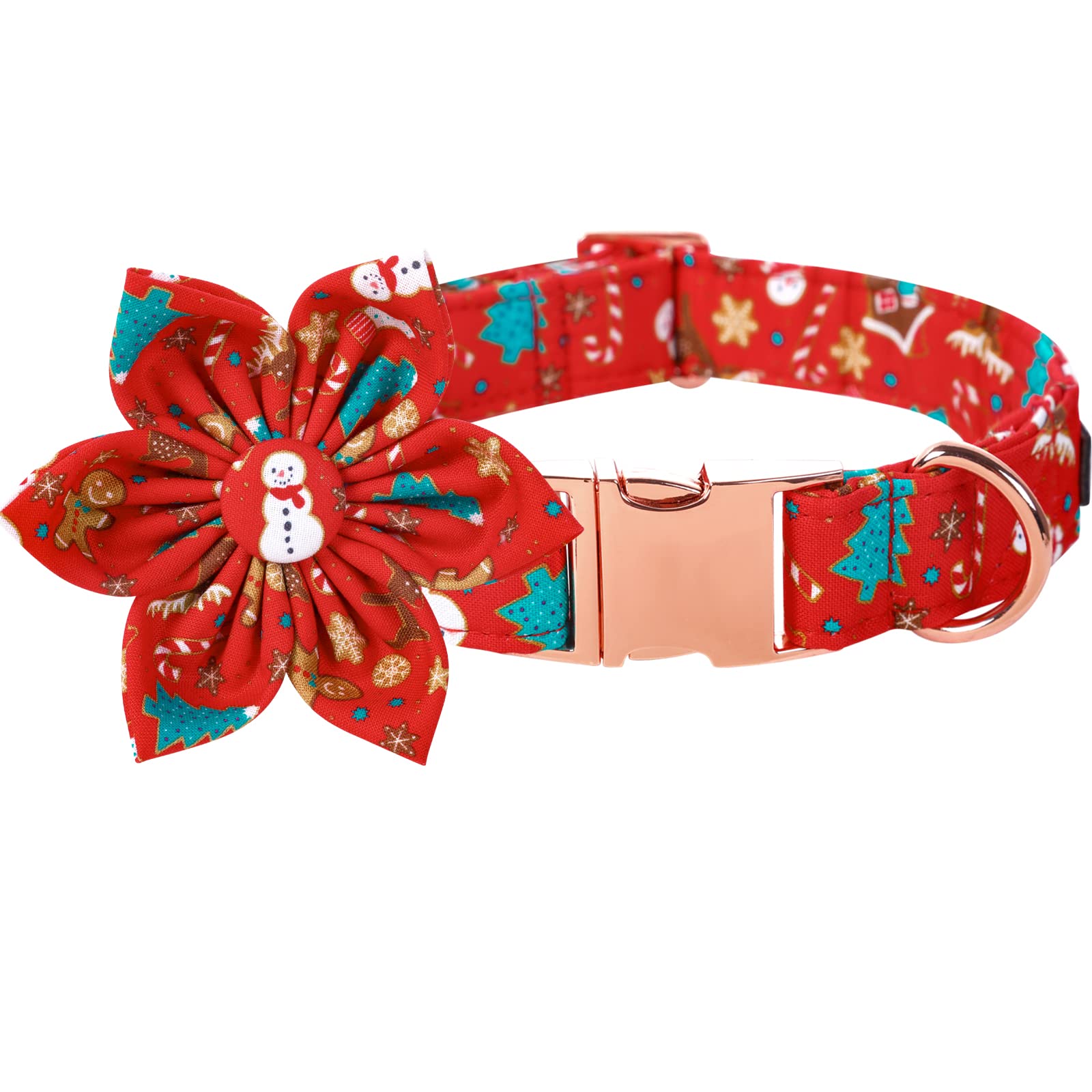 Lionet Paws Christmas Dog Collar With Flower, Dog Flower Collar With Metal Buckle For Dogs And Cats, Adjustable Comfortable Dog Collar Girl Gift, S, Neck 10-16 In