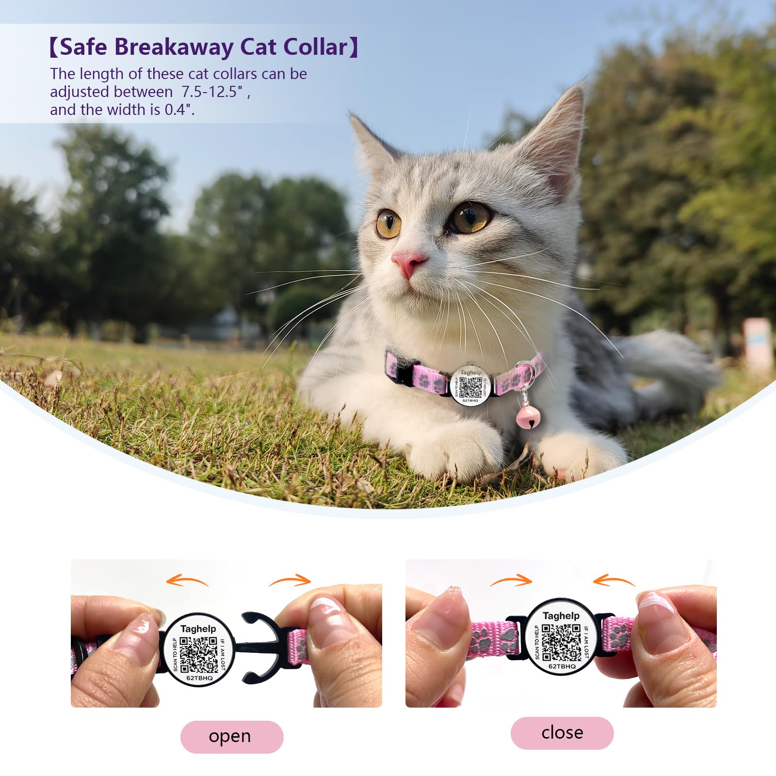 2 Pack Cat Collar Smart Id Tag With Bells, Reflective Cat Collars Breakaway With Qr Code, Adjustable Kitten Collar With Name Tag