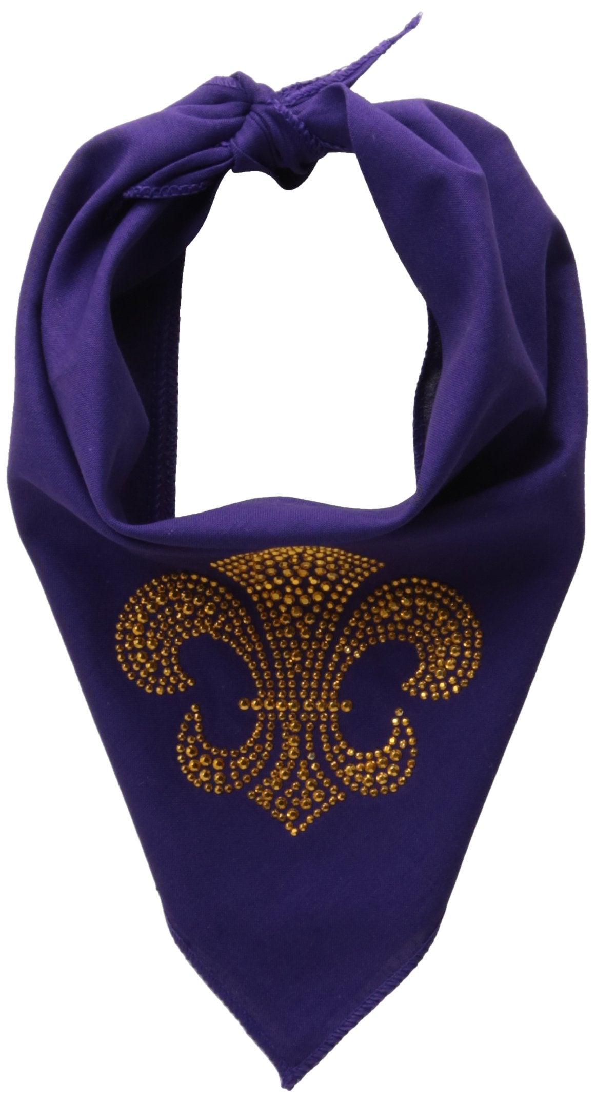 Pet and Dog Bandana Rhinestone, Fleur De Lis Gold Purple Small