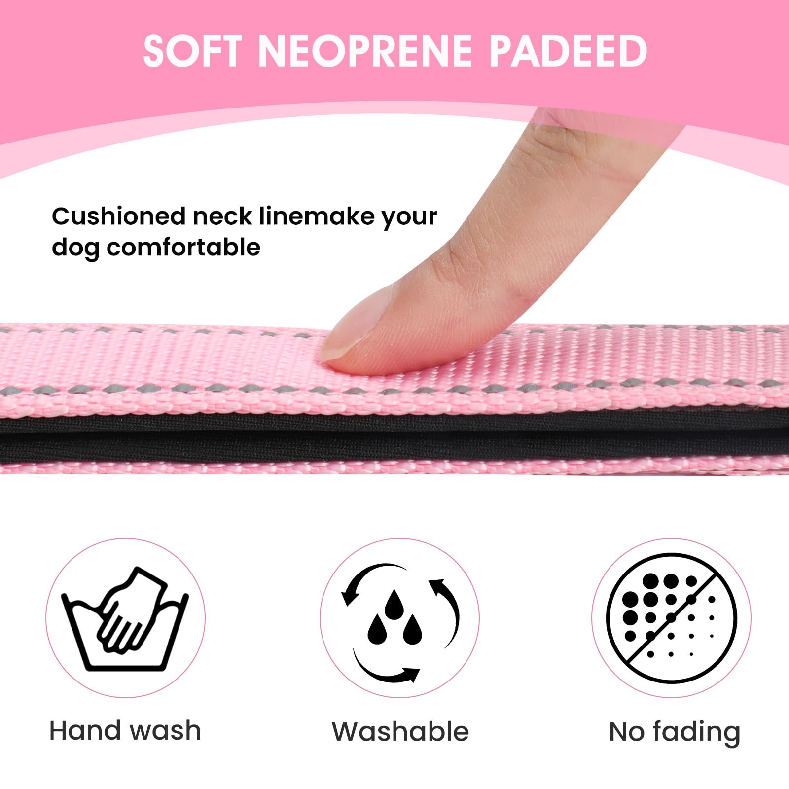 Penseepet Reflective Dog Collar Padded With Soft Neoprene Breathable Quick Release Basic Dog Collars For Puppy Small Dogs Pink Girl