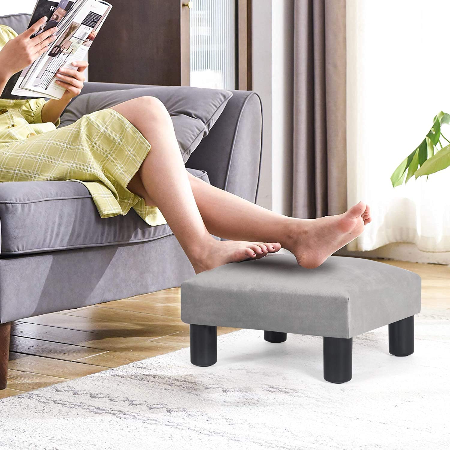 Joveco 15'' Footstools Small Ottoman- Upholstered Footstools And Ottomans Small Foot Rest- Pet Steps Dog Stairs For High Beds- L