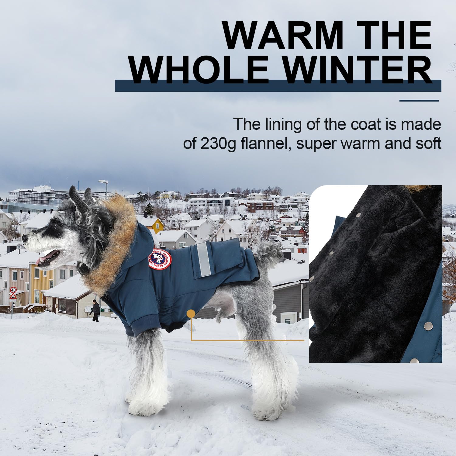 PINA Small Dog Coats - Waterproof, Warm Winter Jacket with Faux Fur Hood & Pocket