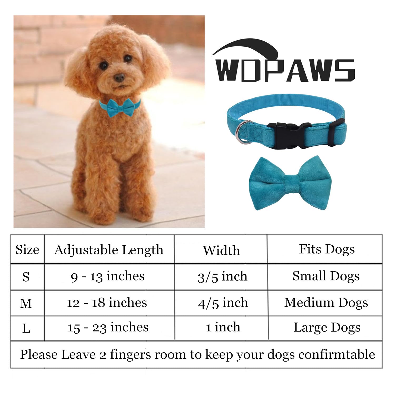 Wdpaws Dog Collar With Bowtie Soft Velvet Material With Quick Release Buckle For Medium Dogs (Blue, M)