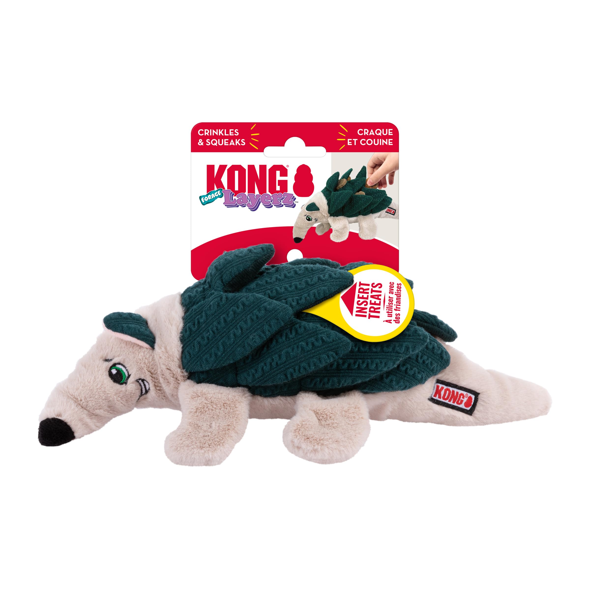 KONG Layerz Forage - Crackle Material with Plush Pockets for Treat Dispensing - Dog Toy (Armadillo)