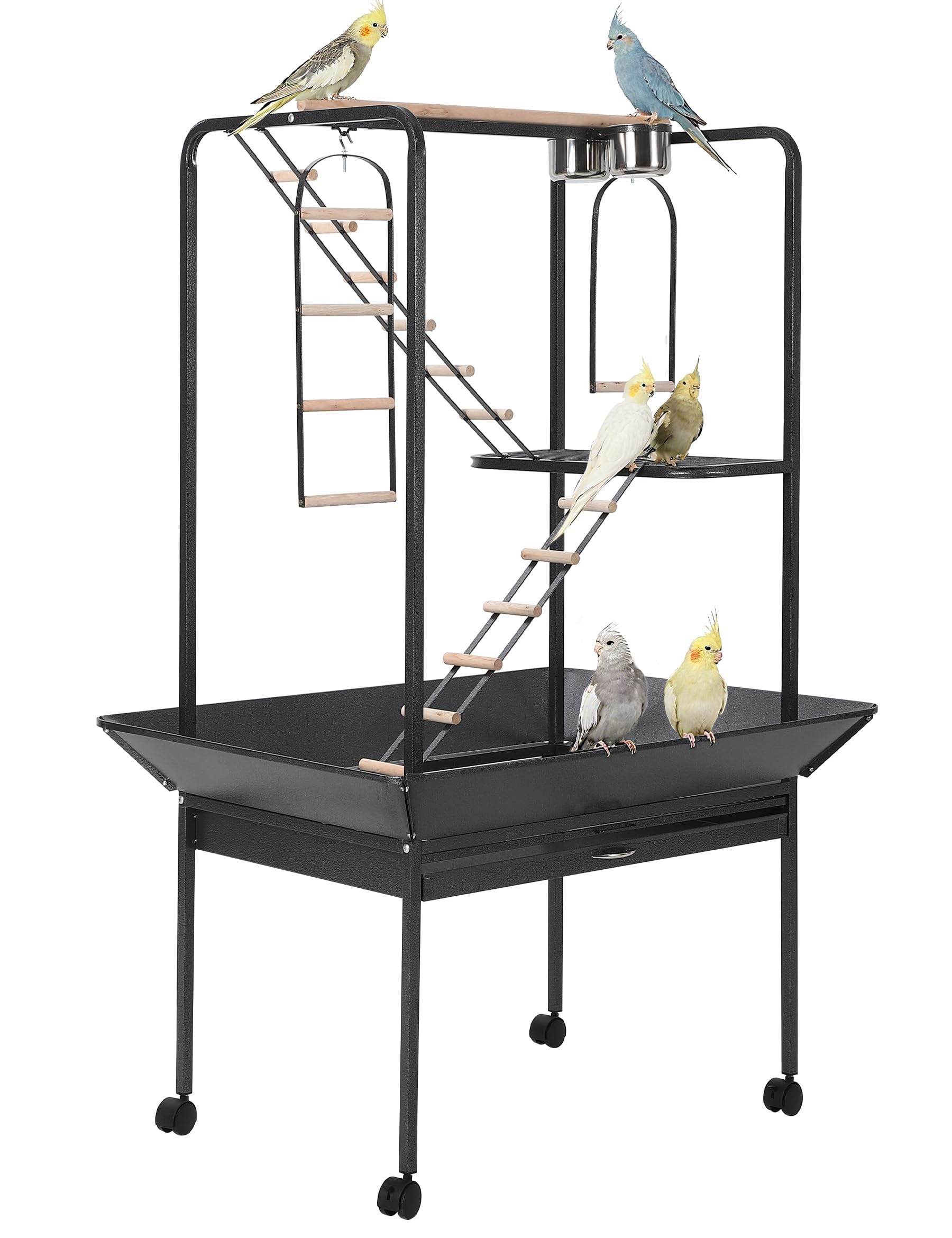 GarveeLife Bird Stand, 64 H Inch Finch Play Center, Birds Activity Center w/Rotated Ring, Perches, Ramp and Ladder, Removable 
