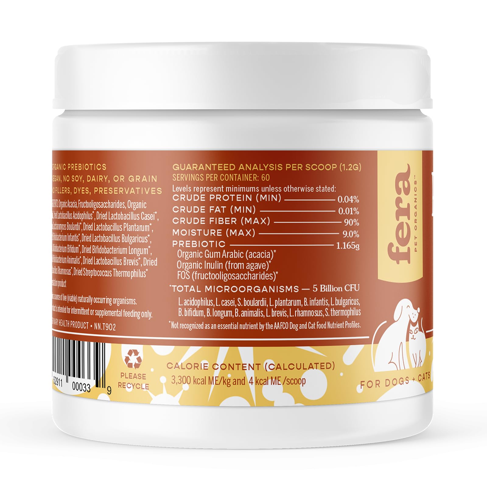 Fera Pet Organics -Probiotics for Dogs and Cats - USDA Organic Certified - Advanced Max-Strength Vet Formulated - All Natural Pr