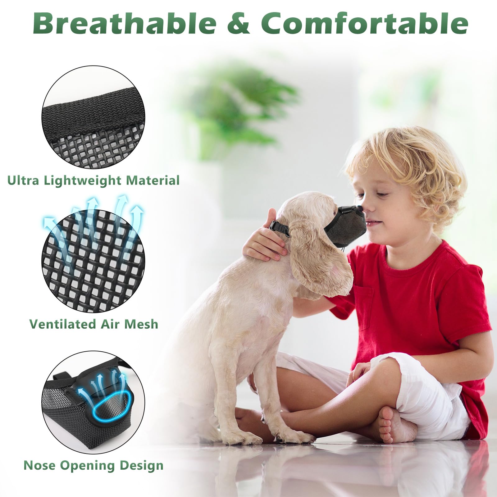 Breathable Air Mesh Basket Muzzle For Small To Large Dogs, Allows Panting And Drinking - Soft, Adjustable Strap - Black, Xl