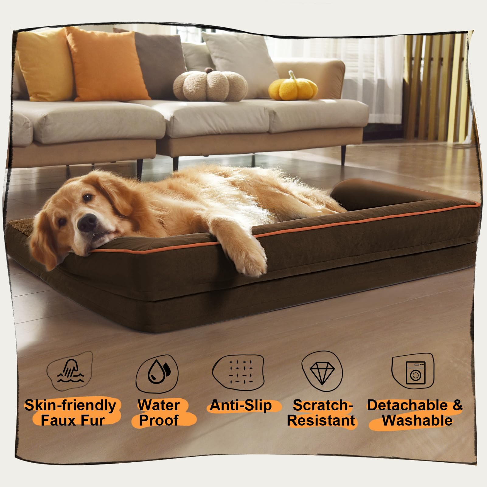 Extra Large Dog Bed-Orthopedic Waterproof XL Dog Bed for XLarge Extra Big Dogs - Foam Couch Sofa Washable with Removable Cover-C