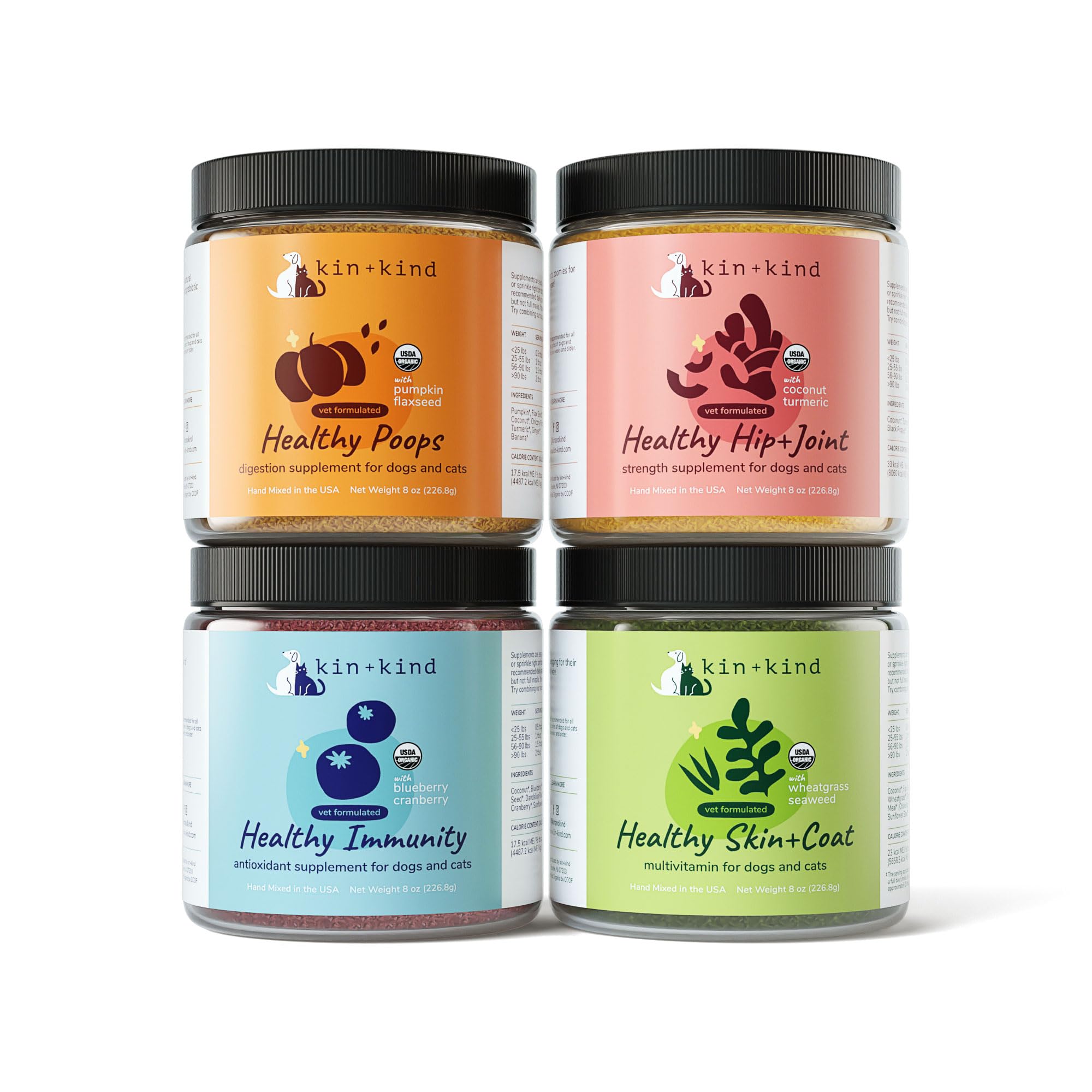 kin+kind Superfood Supplement Set for Dogs & Cats, Boost Immunity, Promotes Healthy Skin & Coat, Hip & Joint, Healthy Digestion,
