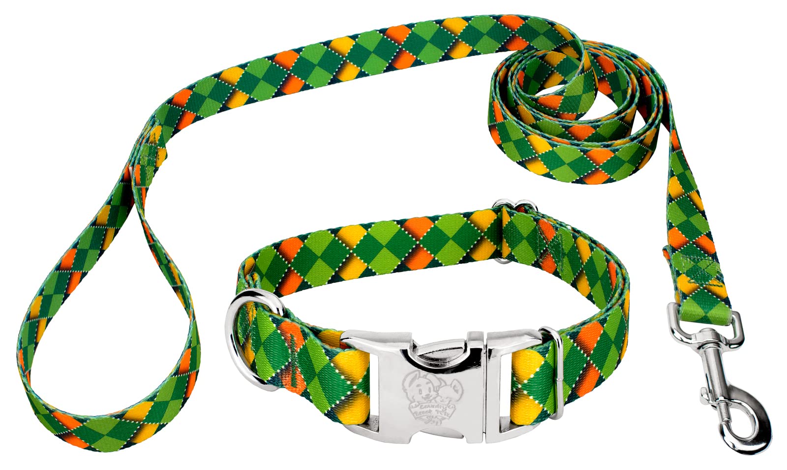 Country Brook Petz - Premium Limerick Argyle Dog Collar And Leash - Irish Pride Collection Featuring Lucky Designs (1 Inch, Medi