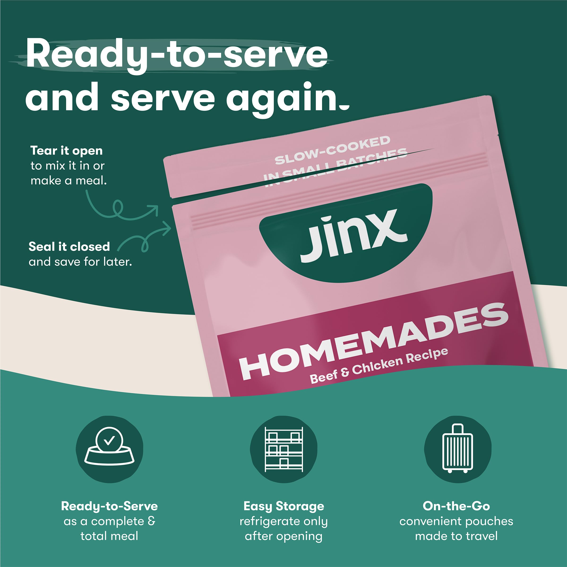 Jinx Beef Grain Free Wet Dog Food Pouches, Meal or Dog Food Topper Mix-in, Made with Real Beef & Chicken, Bone Broth, No Fillers