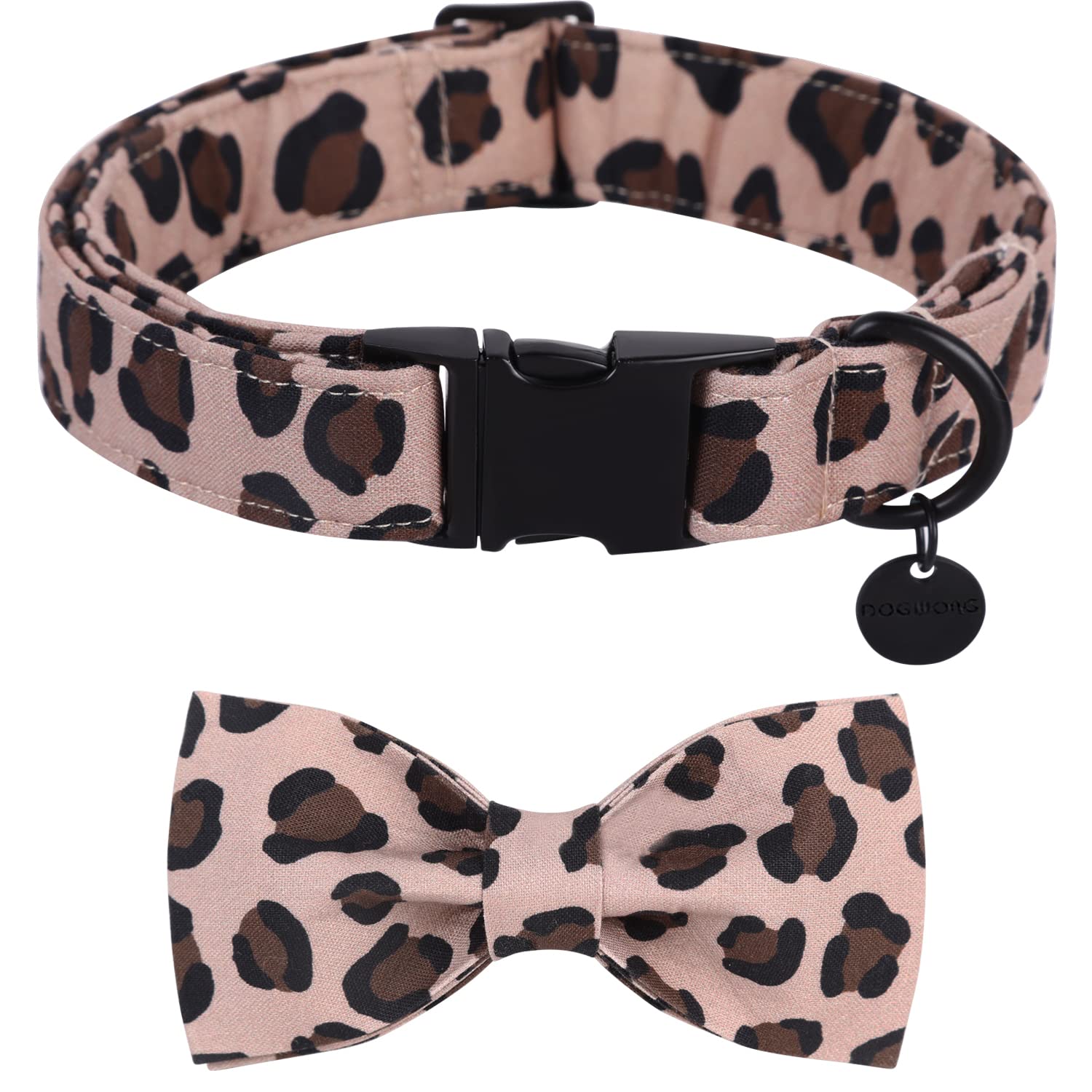 Dogwong Cotton Dog Collar With Bowtei, Leopard Bowtie Dog Collars, Adjustable Heavy Duty Girl Dog Collar With Bow For Large Dogs