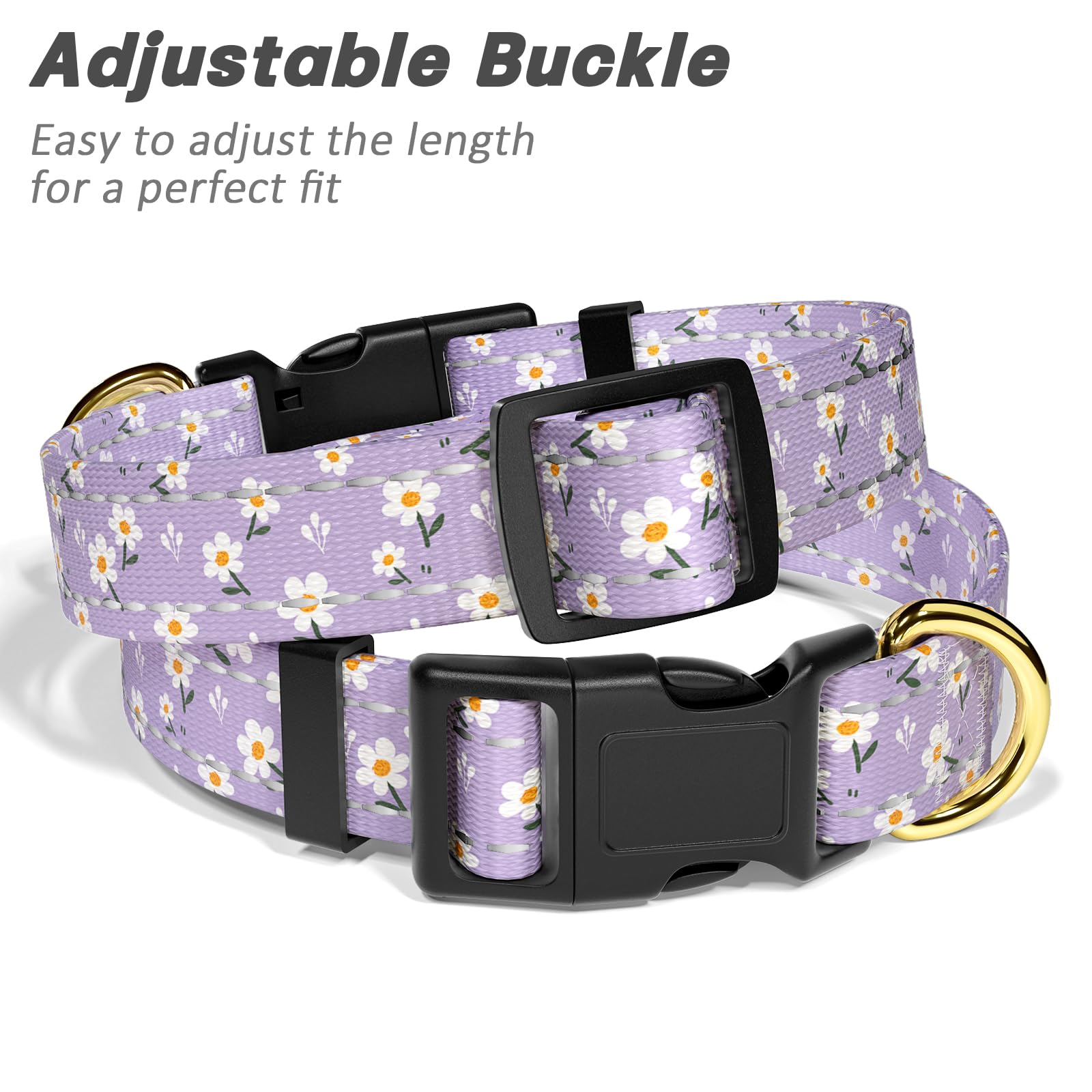 Tmoodel Reflective Dog Collar For Small Dogs, Cute Flower Theme Adjustable Heavy-Duty Nylon Puppy Collar For Boy And Girl Female