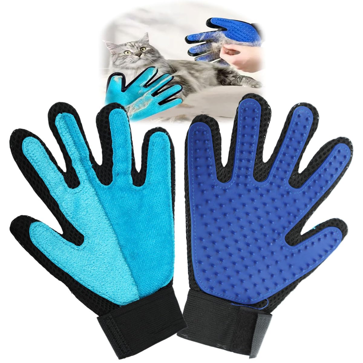 Qpets Cat Grooming Glove, Double Sided Cat Hair Remover Glove Pet Fur Remover Glove For Shedding, Grooming Brush Glove Massage