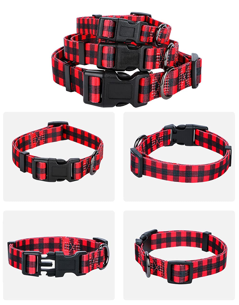 Rhea Rose Red Black Checkered Dog Collar Large Size