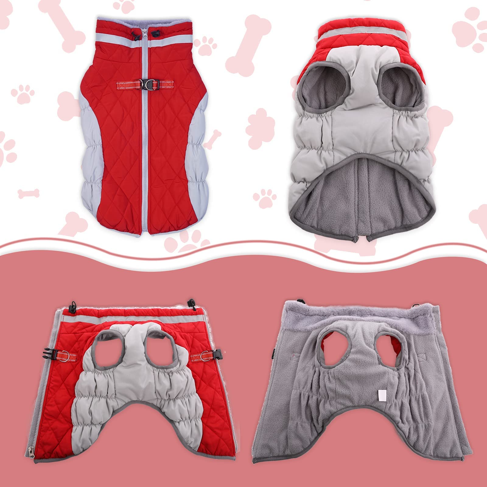 Lelepet Warm Dog Winter Coat Dog Coat Dog Cold Weather Coats Windproof Reflective Turtleneck Dog Fleece Vest With Harness Thick