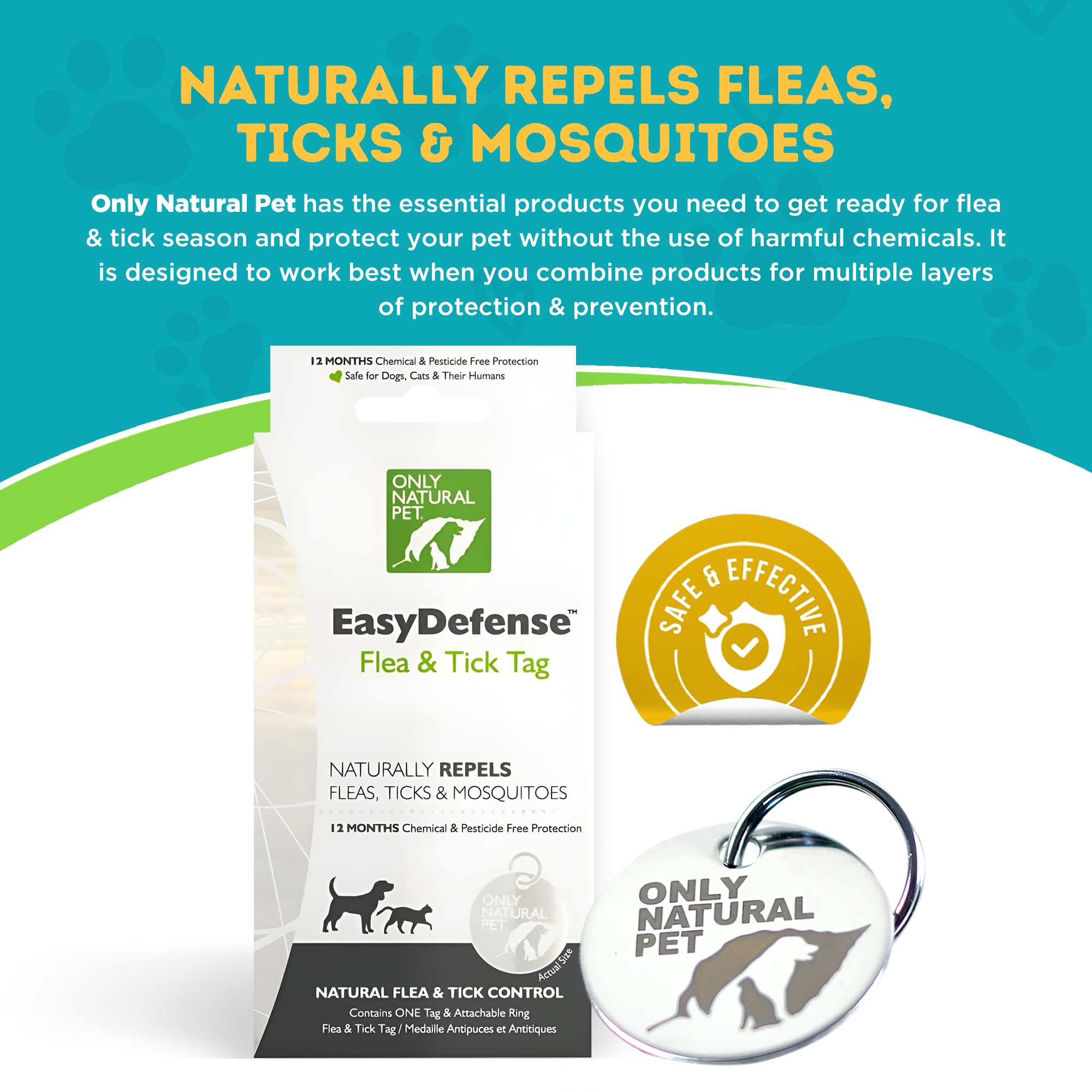 Only Natural Pet Easy Defense Tag - Natural Collar Attachment For Dogs & Cats - Lightweight, Water-Resistant Design For Year-Rou