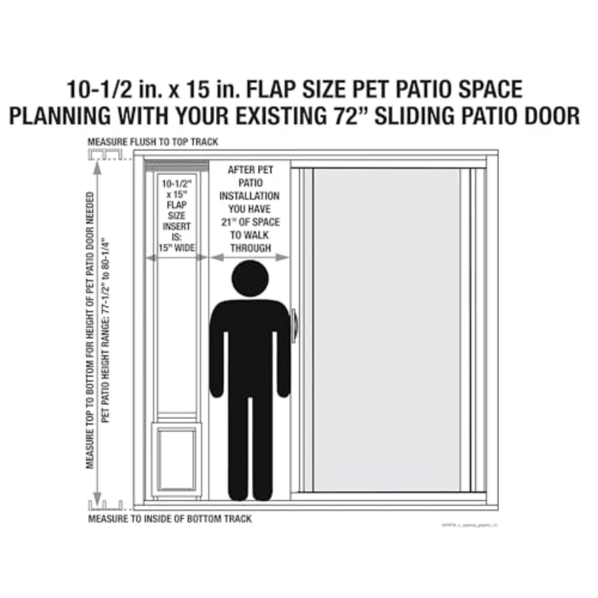 Ideal Pet Products Aluminum Pet Patio Door, Adjustable Height 77-5/8 to 80-3/8, 10-1/2 x 15 Flap Size, Mill/Silver