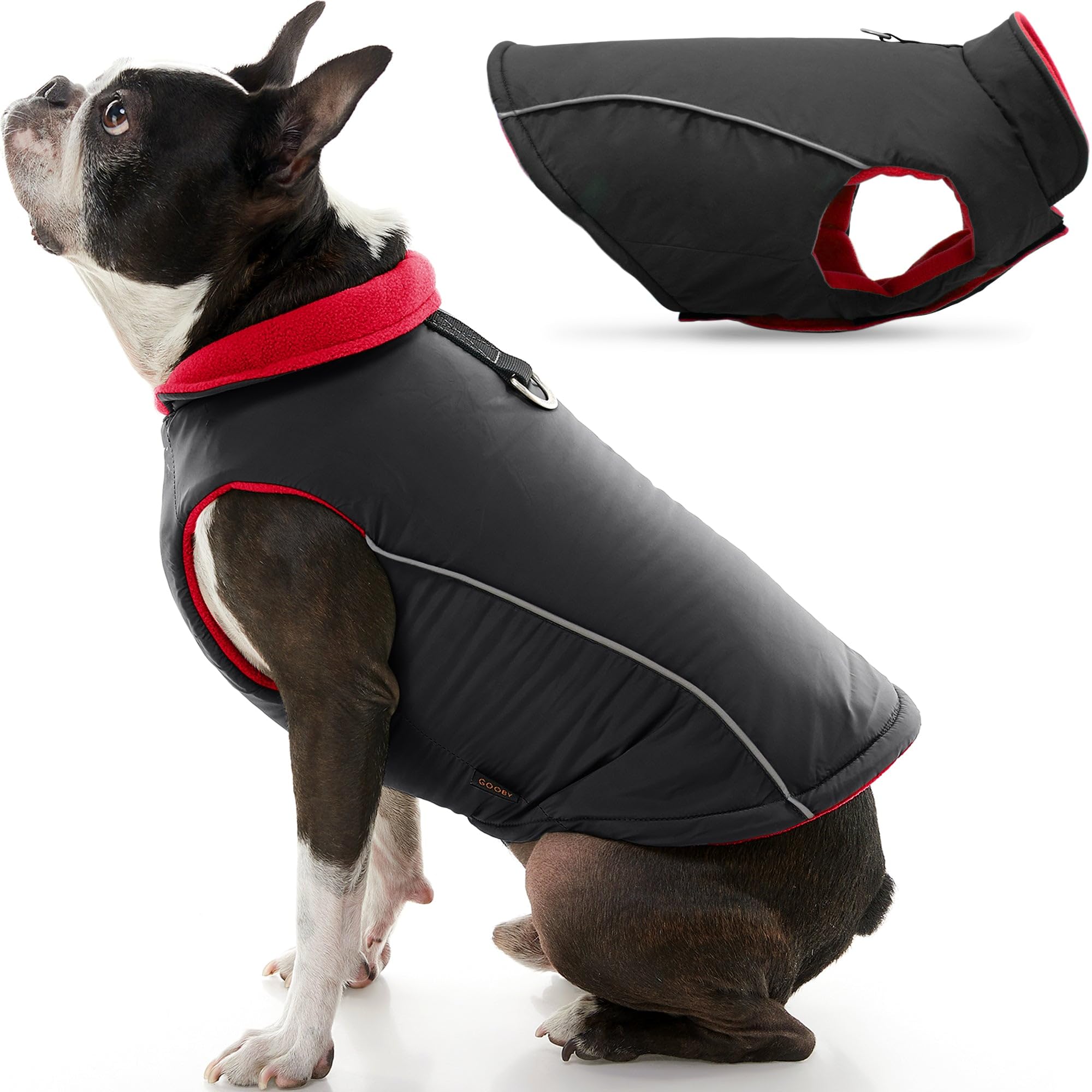 Gooby - Sports Vest, Fleece Lined Small Dog Cold Weather Jacket Coat Sweater With Reflective Lining, Black, Small