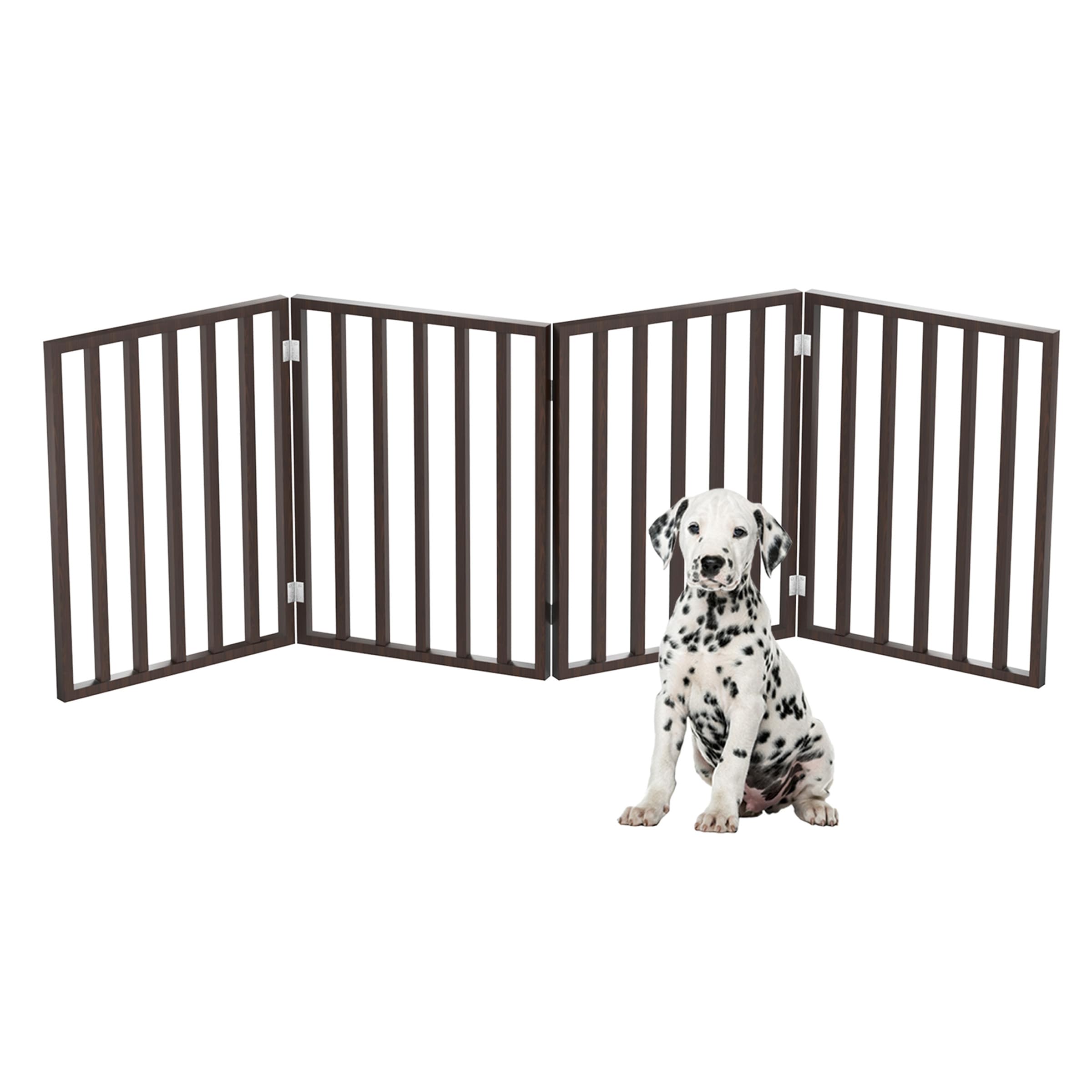 Pet Gate - 4-Panel Indoor Foldable Dog Fence For Stairs, Hallways Or Doorways - 72X24-Inch Retractable Wood Freestanding Dog Gates By Petmaker (Brown)