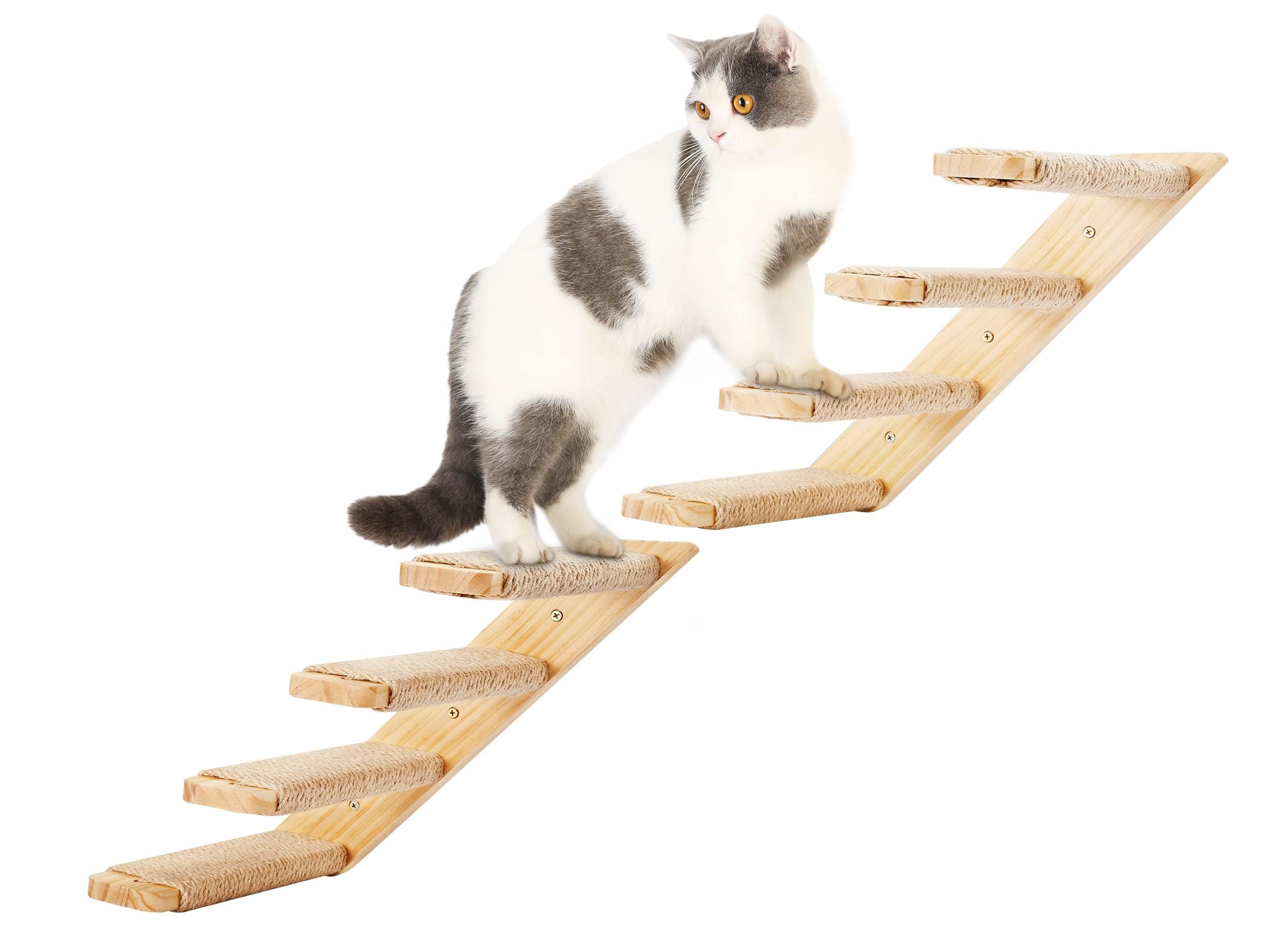 Cat Climbing Shelves Wall Mounted 2Pcs Four Cat Steps Reversible Left & Right Direction, Cat Shelf Stairway For Wall With Jute Scratching Ladder Cat Wall Shelves Furniture For Perch Sleeping