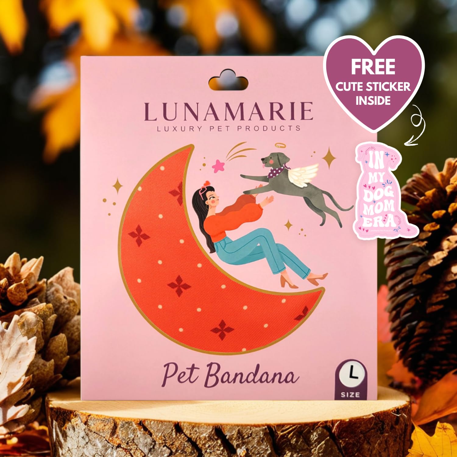 Lunamarie - Luxury Pet Birthday Bandanas -Premium & Silky Poly Fabric | 100% Handmade | Custom Shape Dual Layered (Ember, Medium