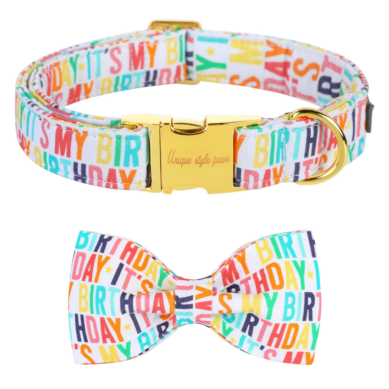 Unqiue Style Paws Birthday Dog Collar, Soft And Cute Dog Bow Tie, Durable Pet Collar With Bow Adjustable Bow Dog Collar For Medium Dogs