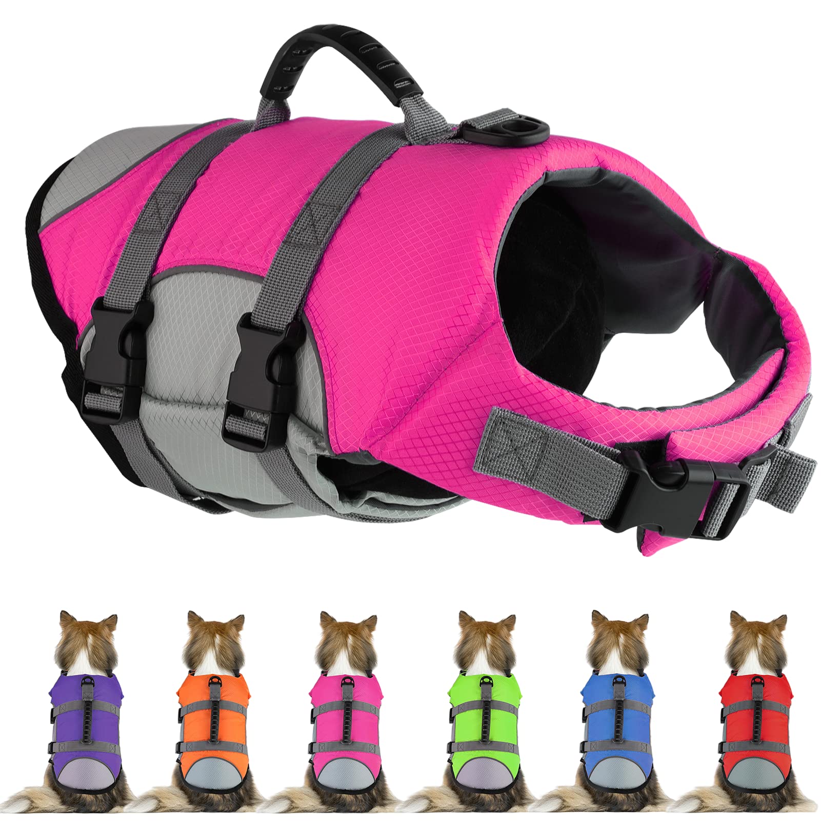 Mklhgty Dog Life Jacket, Reflective & Adjustable Dog Life Vest With Rescue Handle For Swimming And Boating, Ripstop Pet Safety L