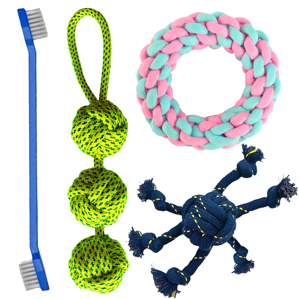Youhavedeal Durable Cotton Chew Rope Teething Playing Toy For Puppies Dog Rope Toys (3 Ball Handle Toy, Chew Ring With Free Toot