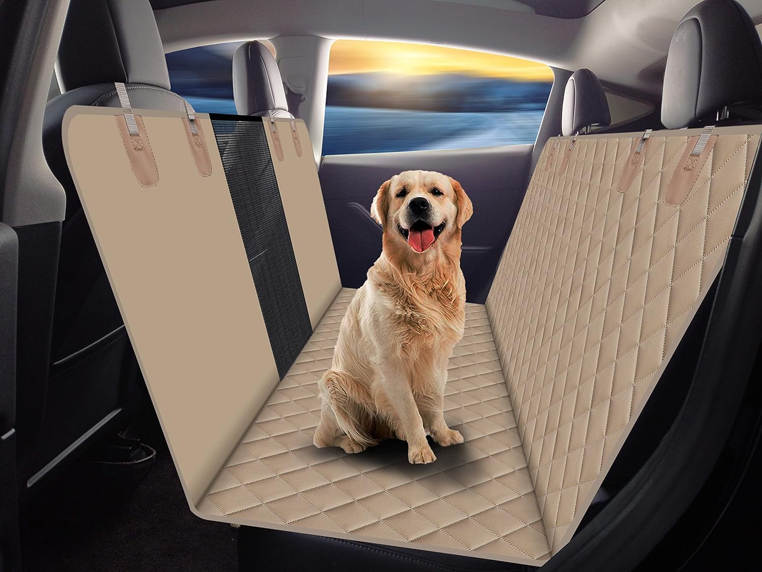Gxt Dog Back Seat Cover Protector For Cars Suv And Trucks With Mesh Window, Scratchproof Nonslip And Waterproof Material(Dark Kh